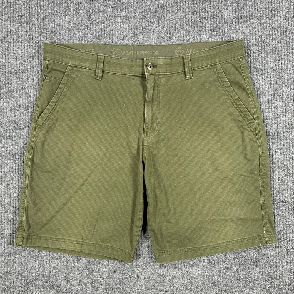 Weatherproof Vintage Shorts Mens 38 Olive Ripstop Stretch Casual Outdoor Chino